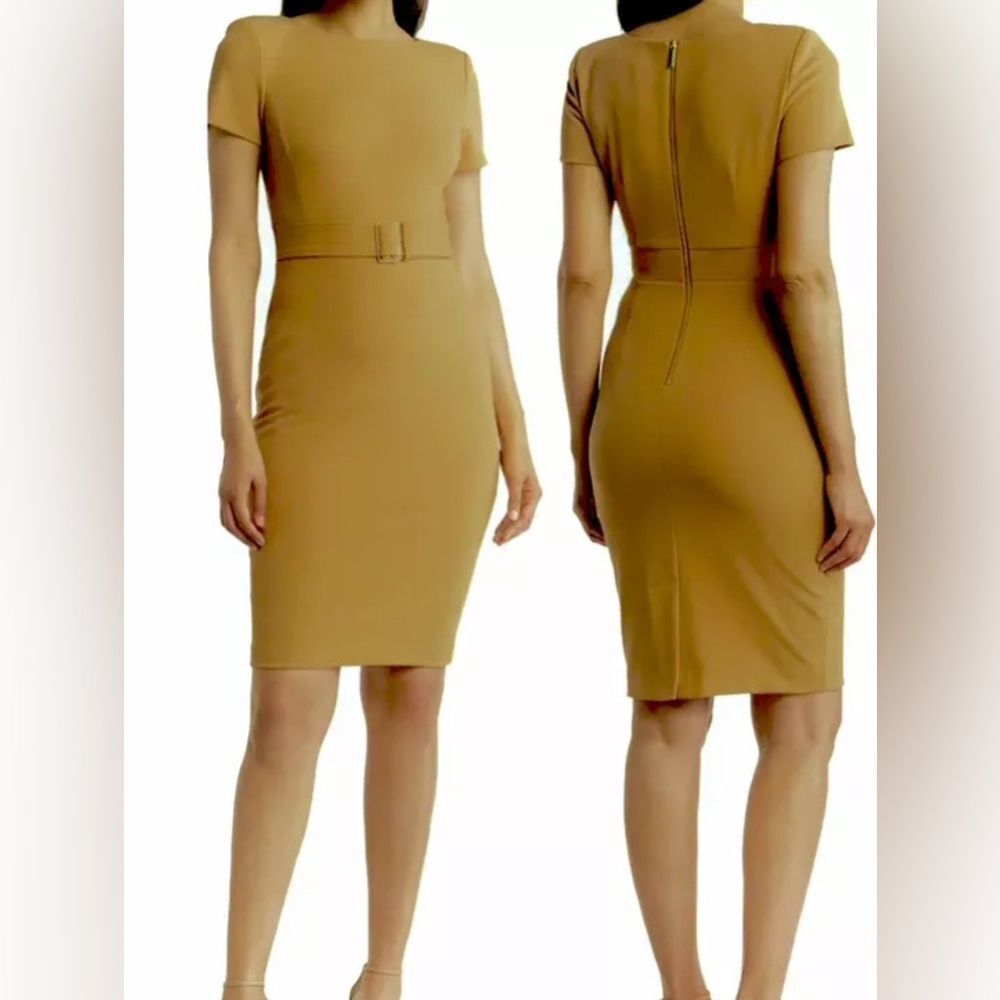 Calvin Klein Mustard Short Sleeve Sheath with Belt Career Dress Sz US 4